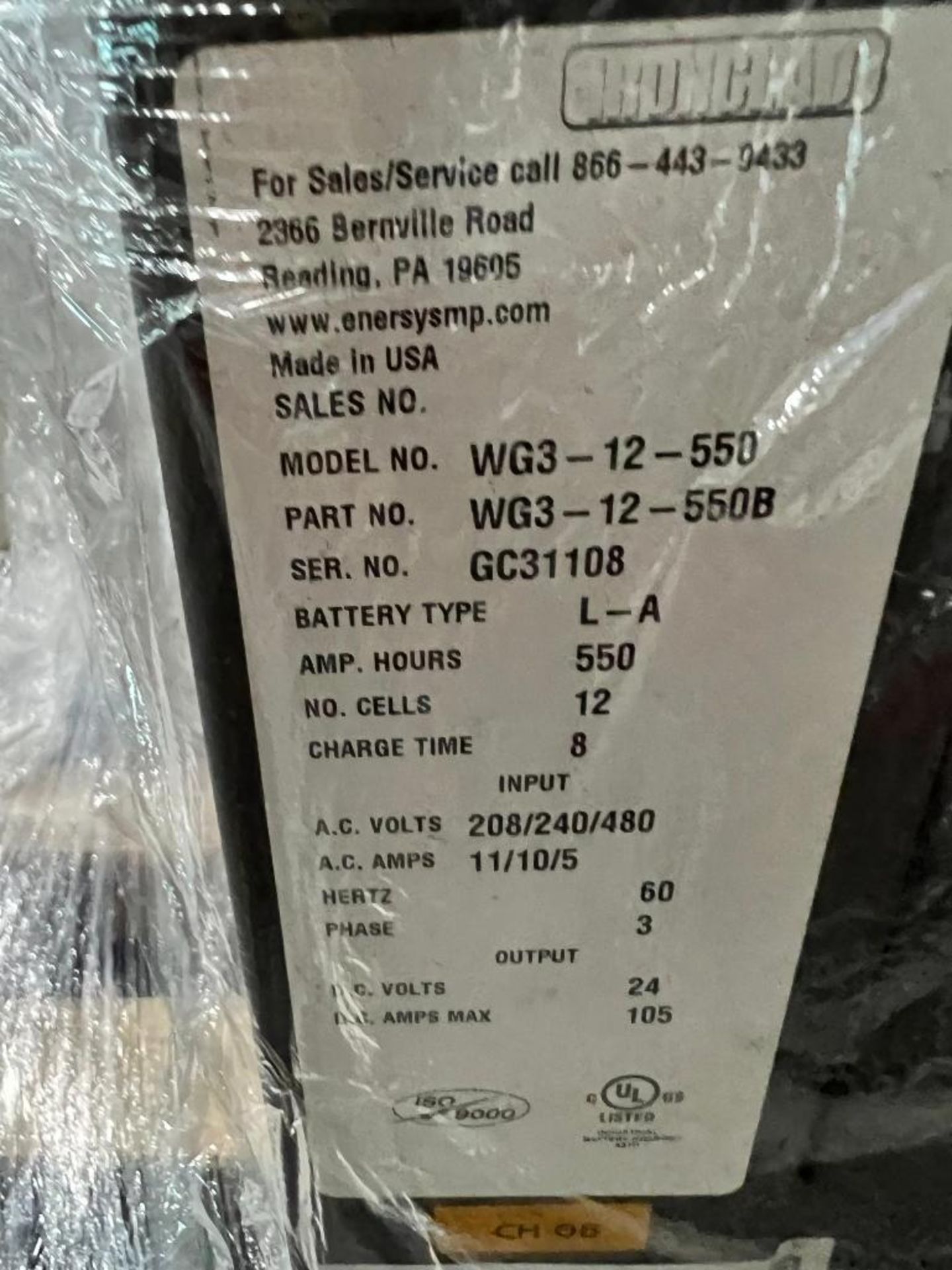 Enersys Gold 24 Volt Battery Charger, Model WG3-12-550, S/N GC31108 ($25 Loading fee will be added t - Image 3 of 3