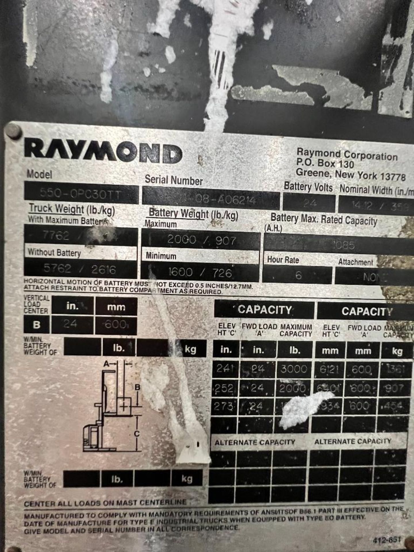Raymond 3,000 LB. Order Picker, Model 550-OPC30TT, S/N 550-08-A0624, HD Hours 10,473 ***Buyer is Res - Image 5 of 6