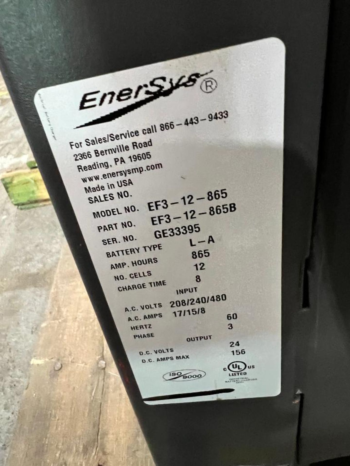 Enersys Enforcer Ferro 24 Battery Charger, Model EF3-12-865, S/N GE33395 ($25 Loading fee will be ad - Image 3 of 3