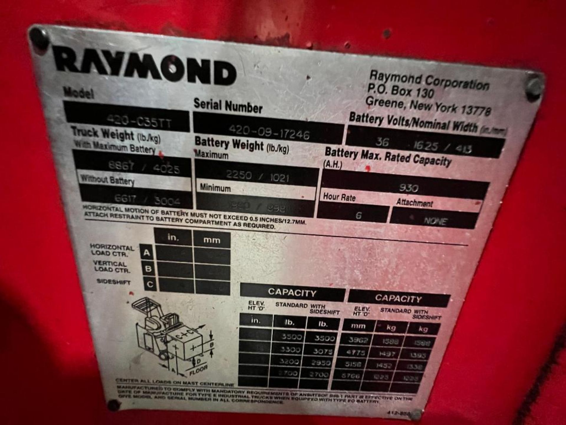 Raymond 3,500 LB. Stand-Up Forklift, Model 420/046TT, S/N 420-09-17246 ***Buyer is Responsible For L - Image 6 of 6