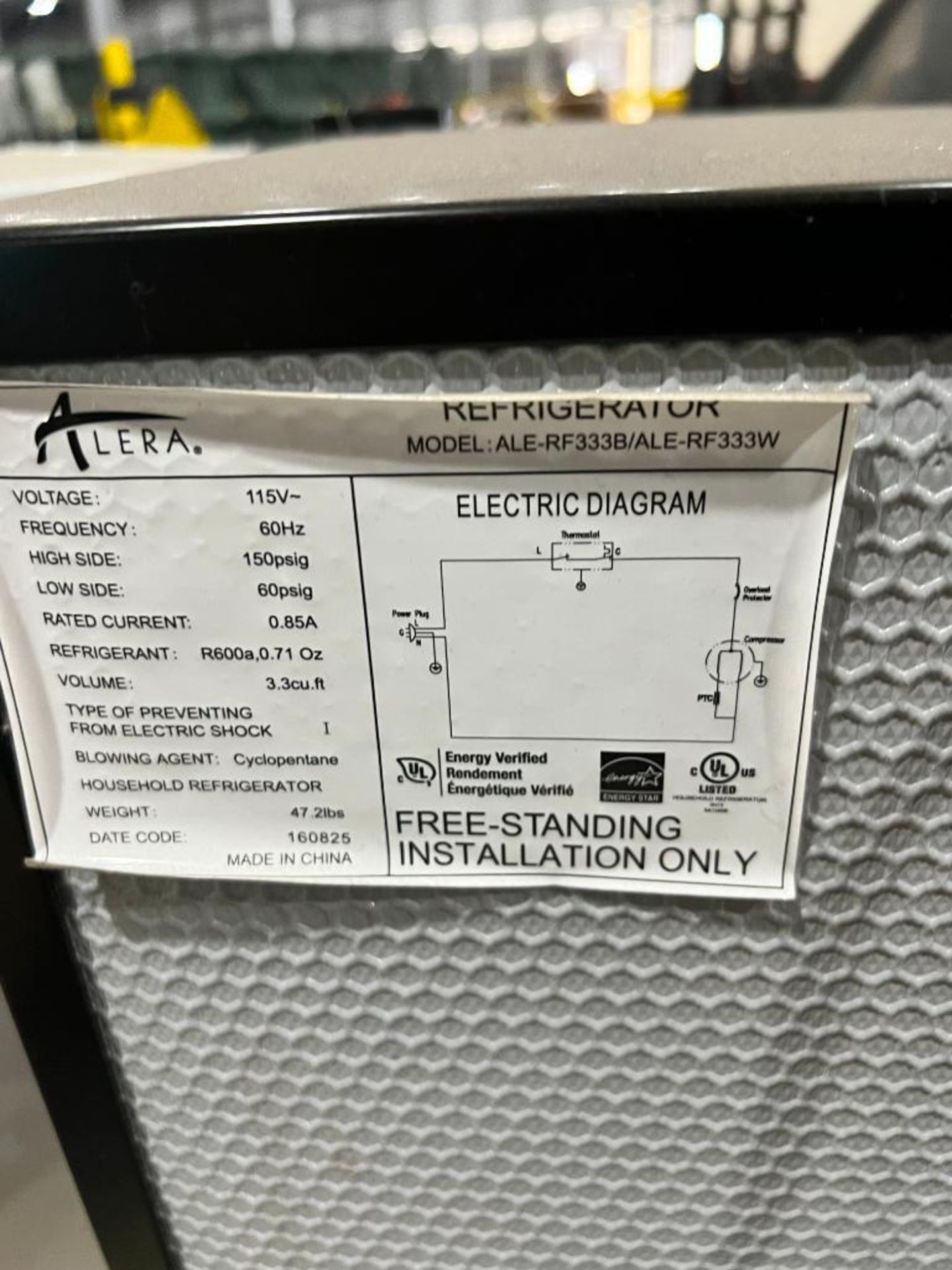 Alera Refrigerator, Model ALE-RF333B/ALE-RF33W - Image 3 of 3