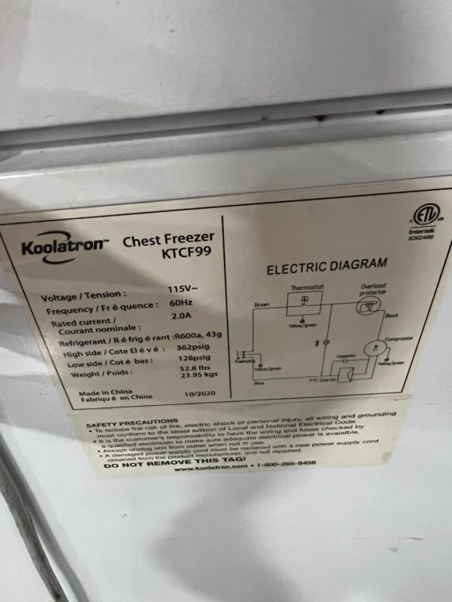 Koolatron Chest Freezer, Model KTCF99 ($15 Loading fee will be added to buyers invoice) - Image 3 of 3