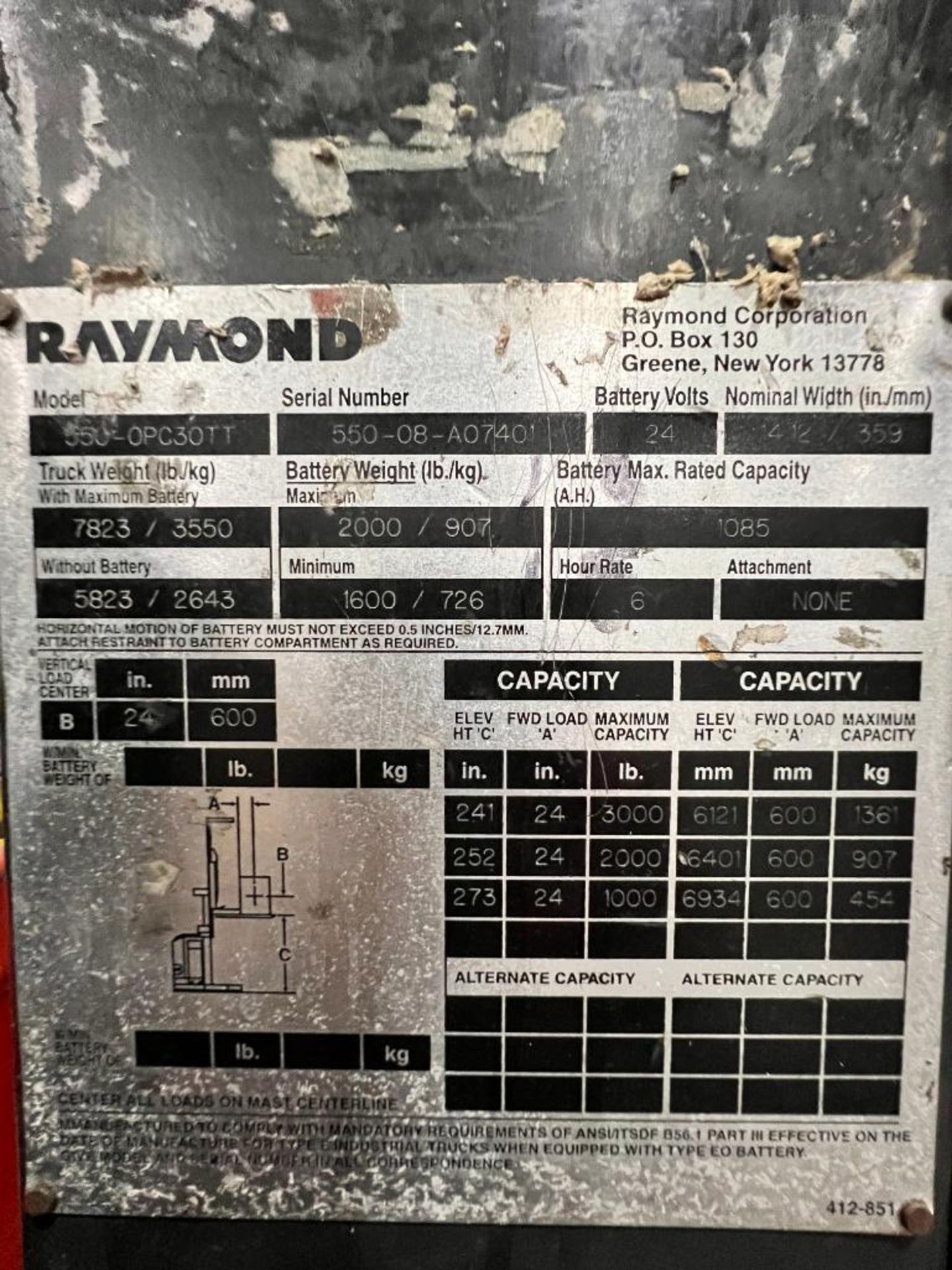 Raymond 3,000 LB. Order Picker, Model 550-OPC30TT, S/N 550-08-A07401, HD Hours 13,317 ***Buyer is Re - Image 4 of 4