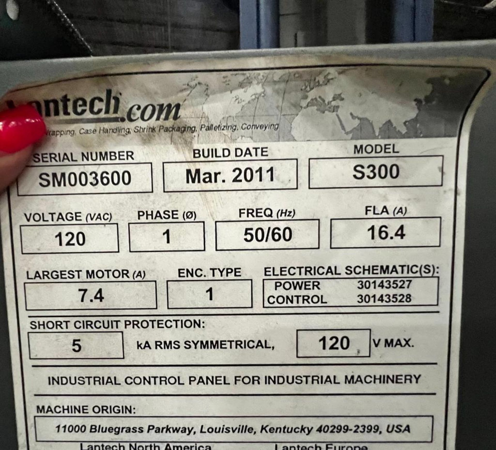 2011 Lantech Stretch Wrapper Machine, Model S300, S/N SM003600, Single Phase ($100 Loading fee will - Image 4 of 4