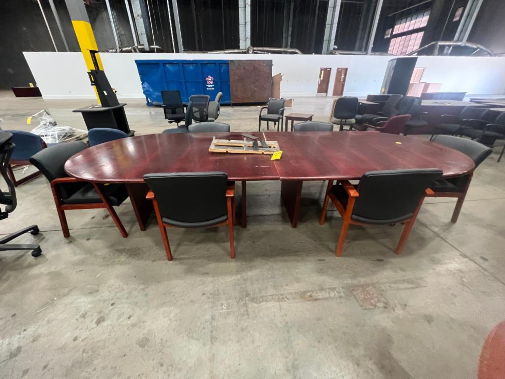 Conference Table, 12' L X 5' 4" W, w/ (6) Chairs ($50 Loading fee will be added to buyers invoice)