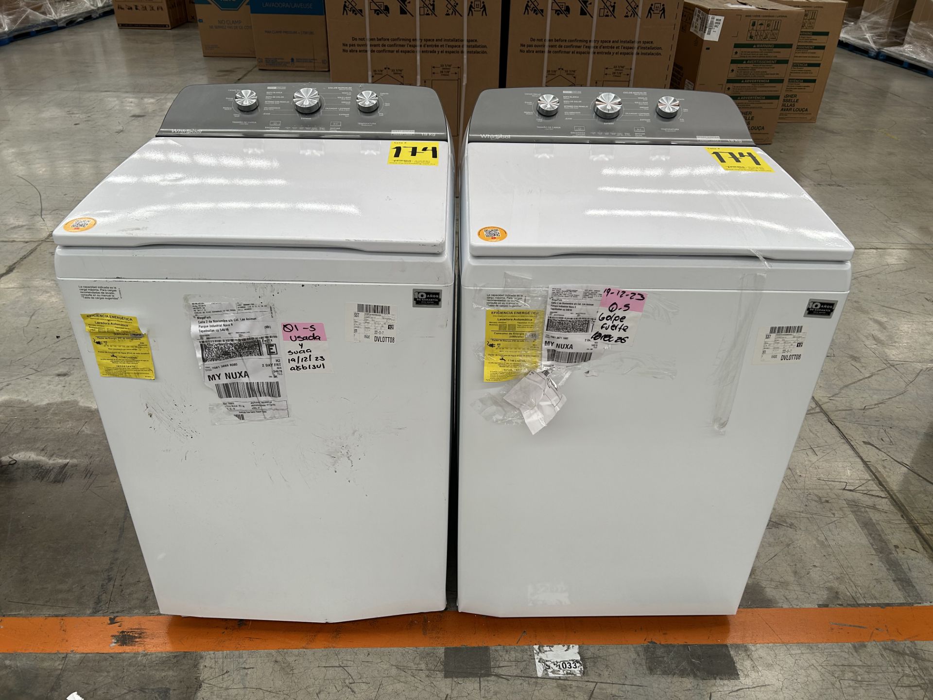 Lote de 2 Lavadoras contiene: 1 Lavadora de 18 KG Marca WHIRPOOL, Modelo 8MWTW1813MJM1, Serie 27749