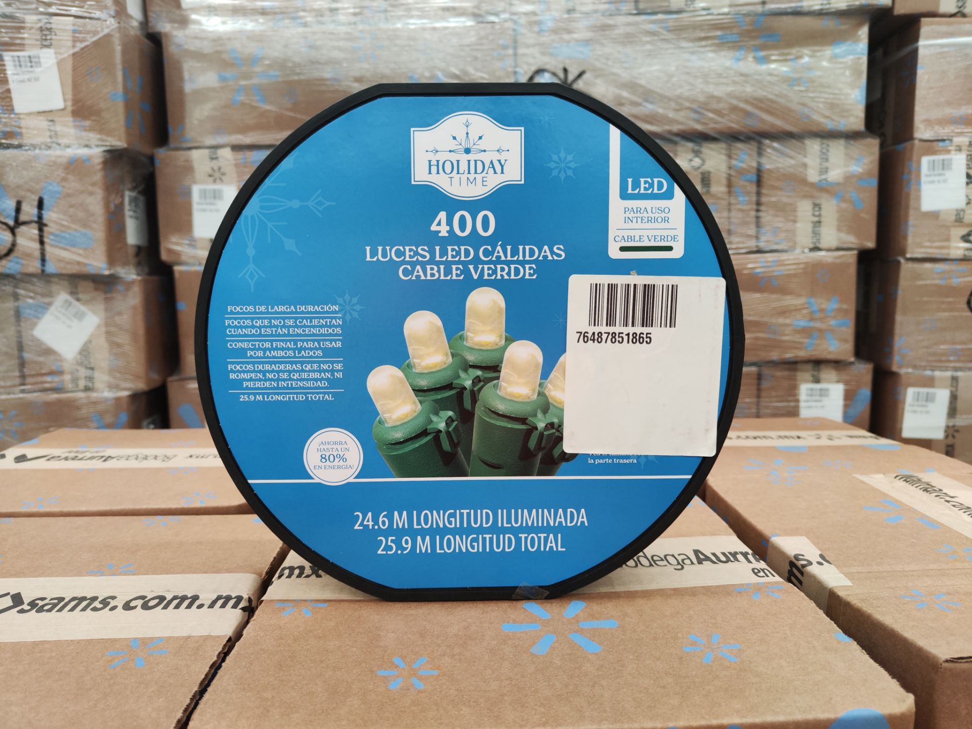 (Nuevo) Lote conformado por 43 Series de luces led cálida de cable verde con 400 focos, marca Holid