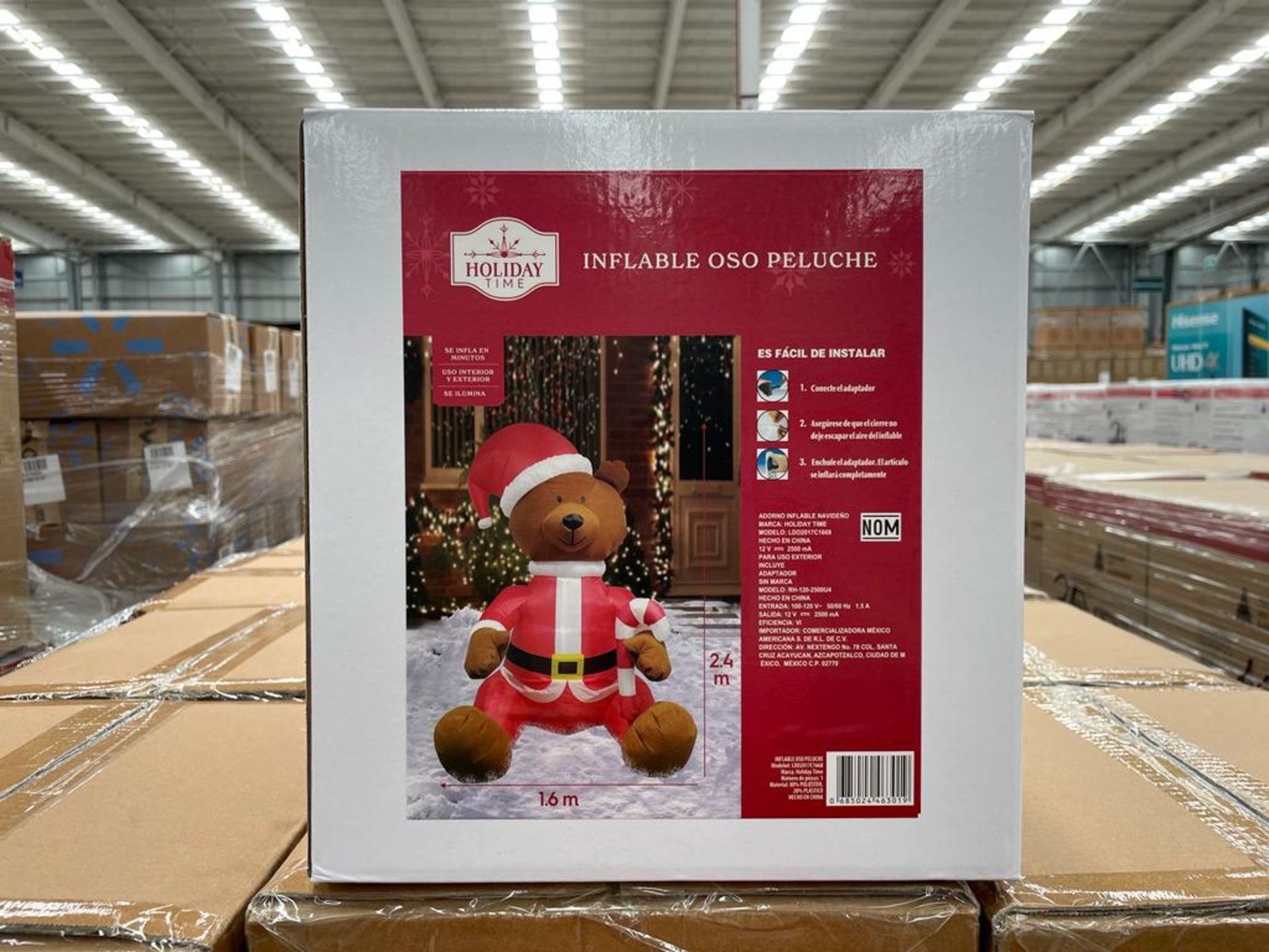 (Nuevo) Lote conformado por 15 Inflables con iluminación de oso de peluche, marca Holiday Time, 2.4