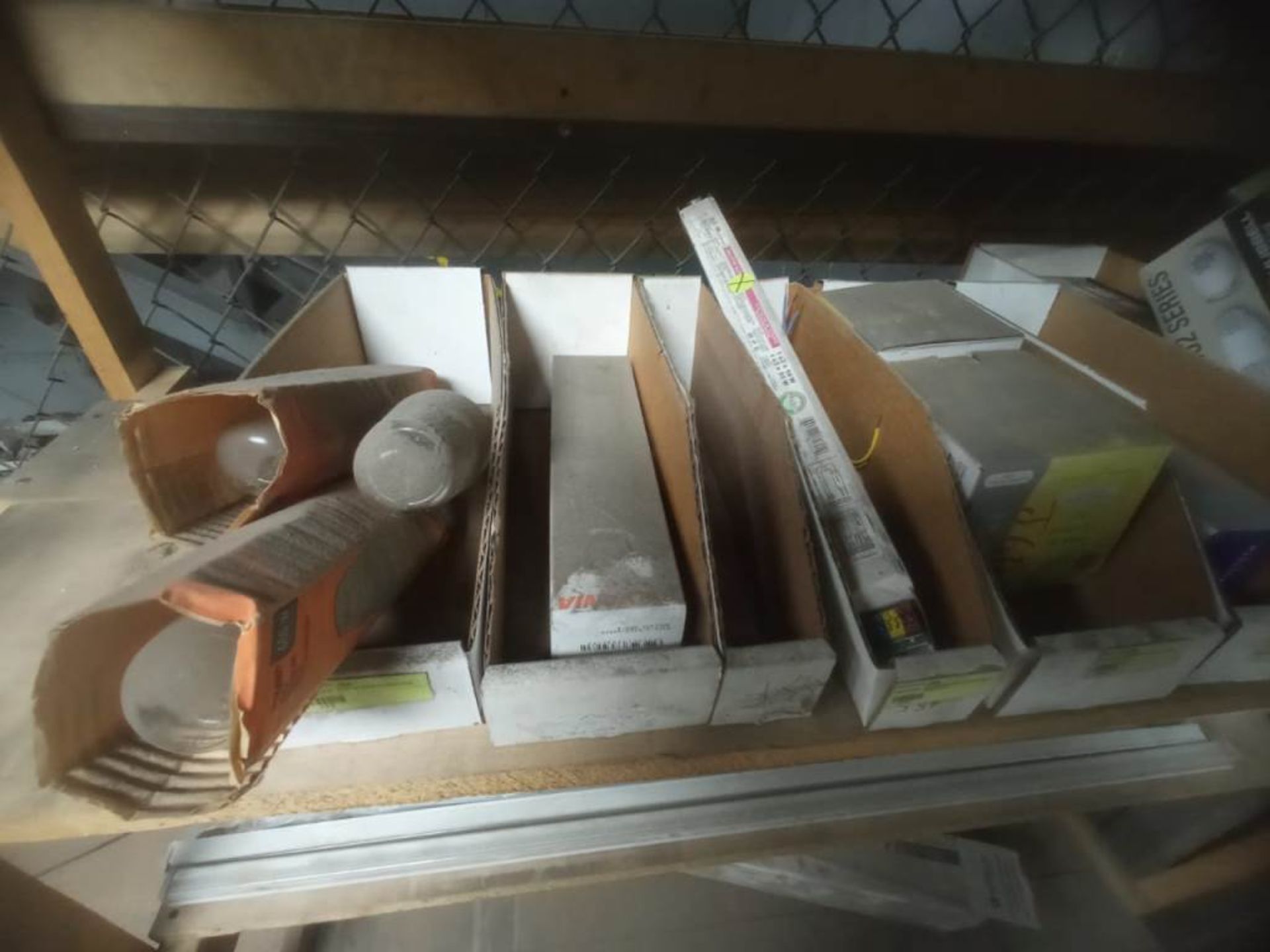 Lot contents of 9 boxes: 4 and 8 ft. fluorescent lamps, 1 fire hose cabinet, black lamps, 1 convex - Image 9 of 15