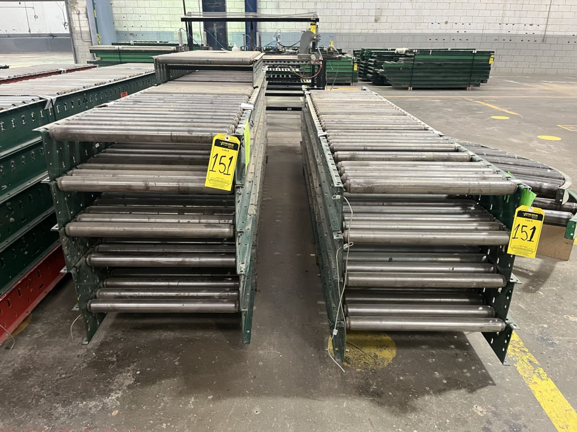 10 pieces of roller conveyor belt measuring approx. 62 cm wide by different lengths; includes 2 cur