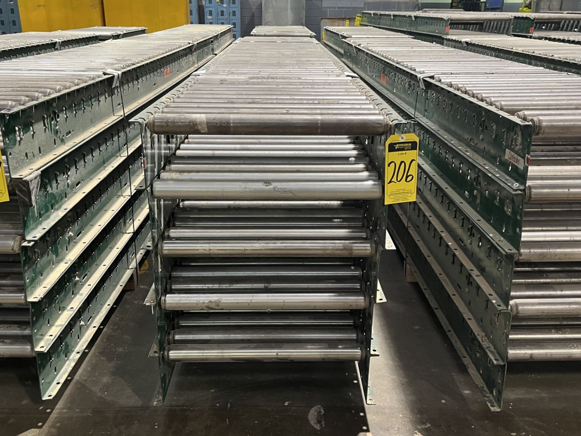 5 pieces of roller conveyor belt each measuring approx. 62 cm wide x 3.65 m long; 5 pieces of rolle