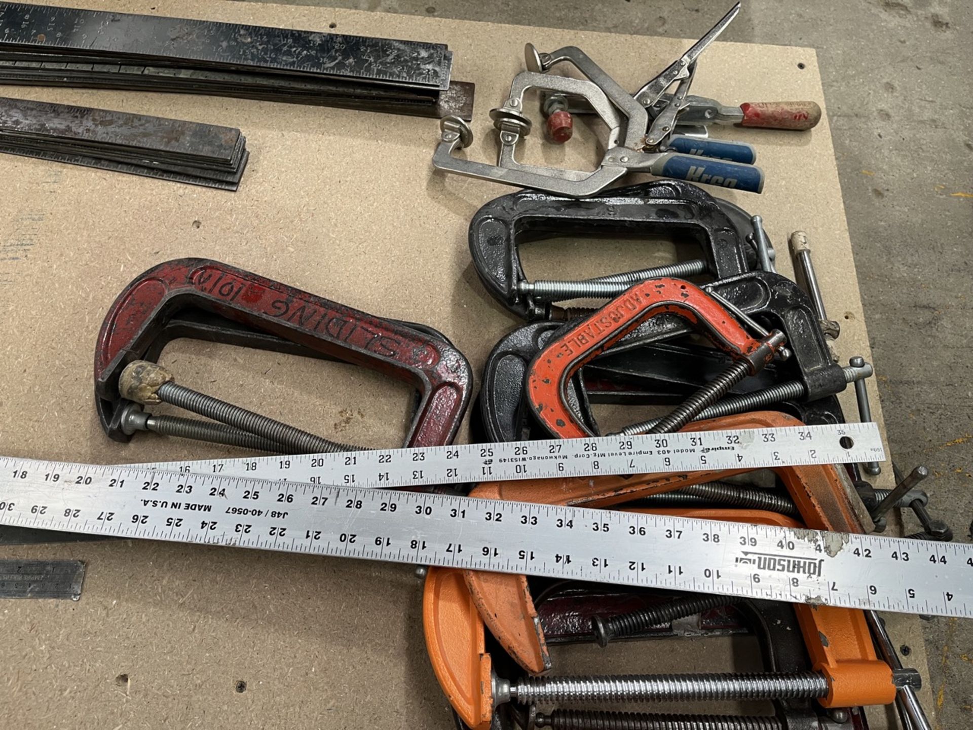 Lot of tool contains: metal squares and rulers, bench presses of different sizes; approximately 45 - Image 8 of 10