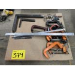 Lot of tool contains: metal squares and rulers, bench presses of different sizes; approximately 45