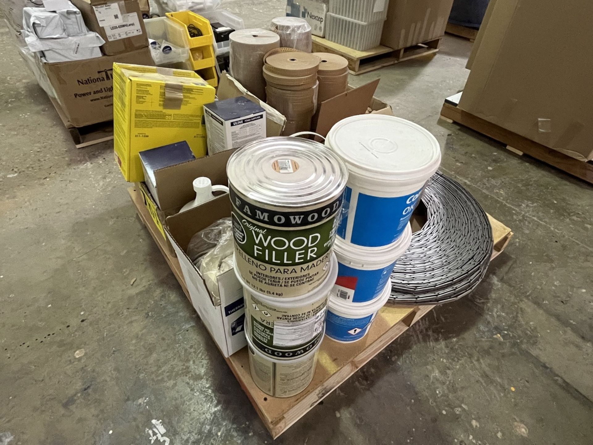 (NEW) Pallet with diverse feedstock contains: 5 gallons of drywall filler, 3 gallons of wood fille - Image 5 of 14