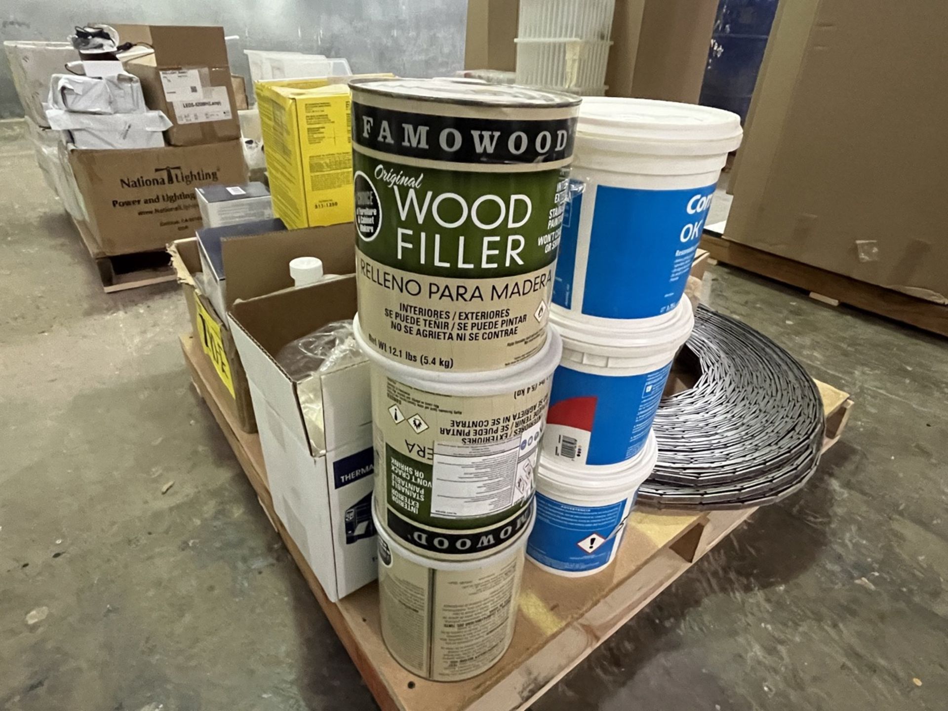 (NEW) Pallet with diverse feedstock contains: 5 gallons of drywall filler, 3 gallons of wood fille - Image 13 of 14