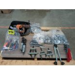 Lot of diverse tools includes: Ridgid electric nail gun, 2 pneumatic screwdrivers, screwdrivers, di