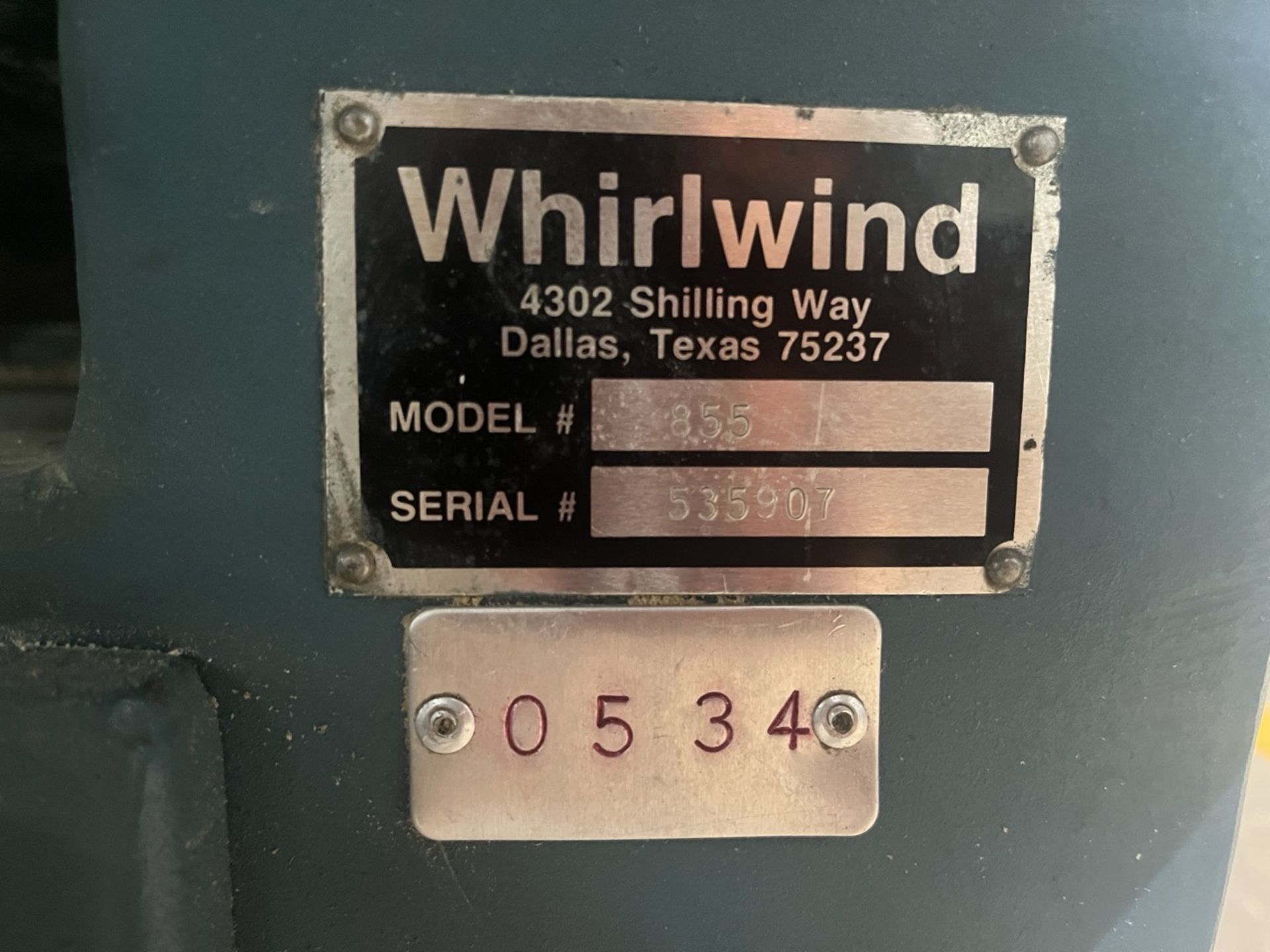Whirlwind Oscillating Motion Horizontal Sander, Model 855, Serial No. 535907, 208/230/460V, With 7. - Image 10 of 12