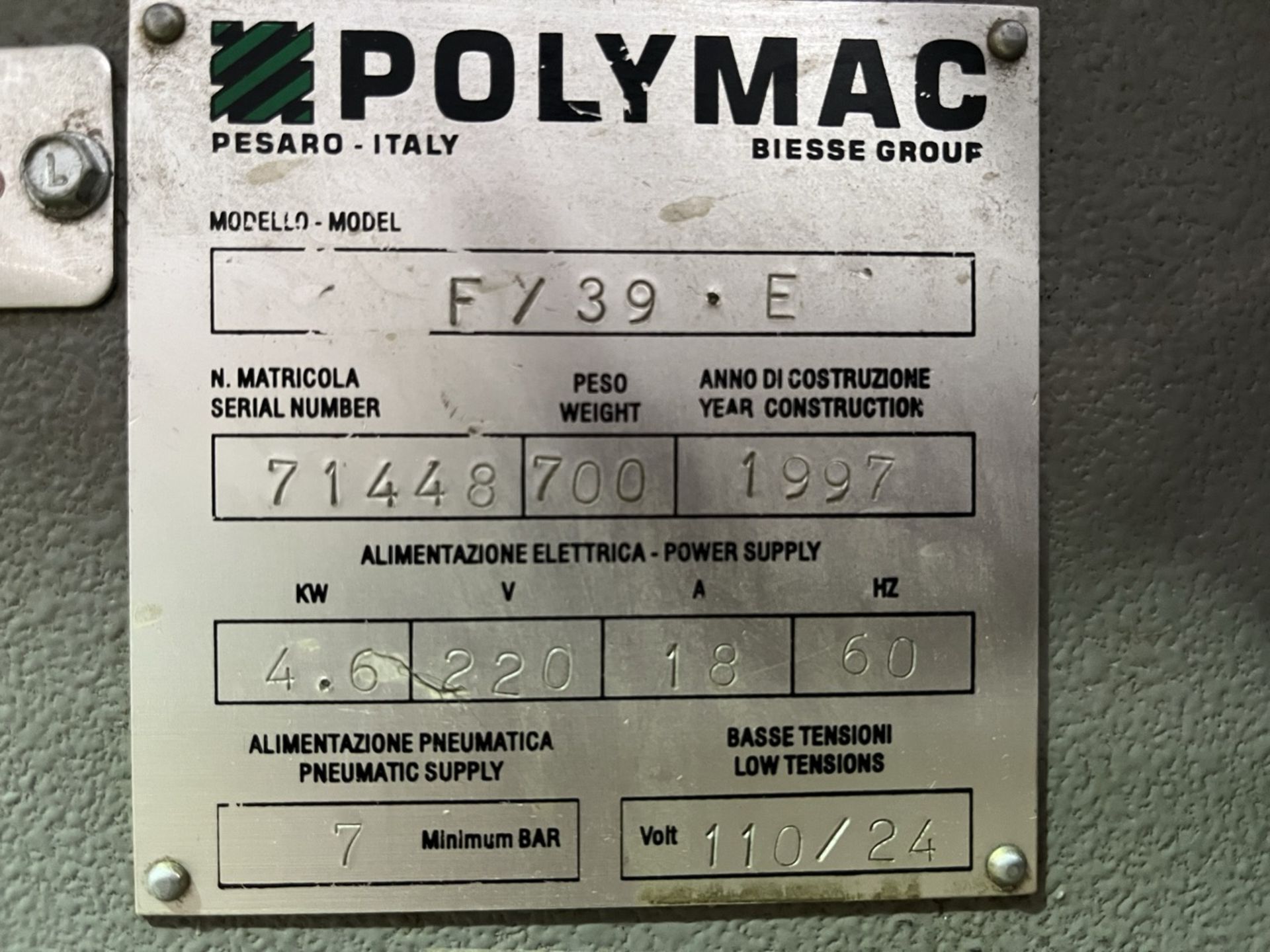 Polymac BIESSE Multi-Punching Machine, Model FY39.E, Serial No. 71448, Year 1997, 220V, (32 mm / 40 - Image 14 of 16