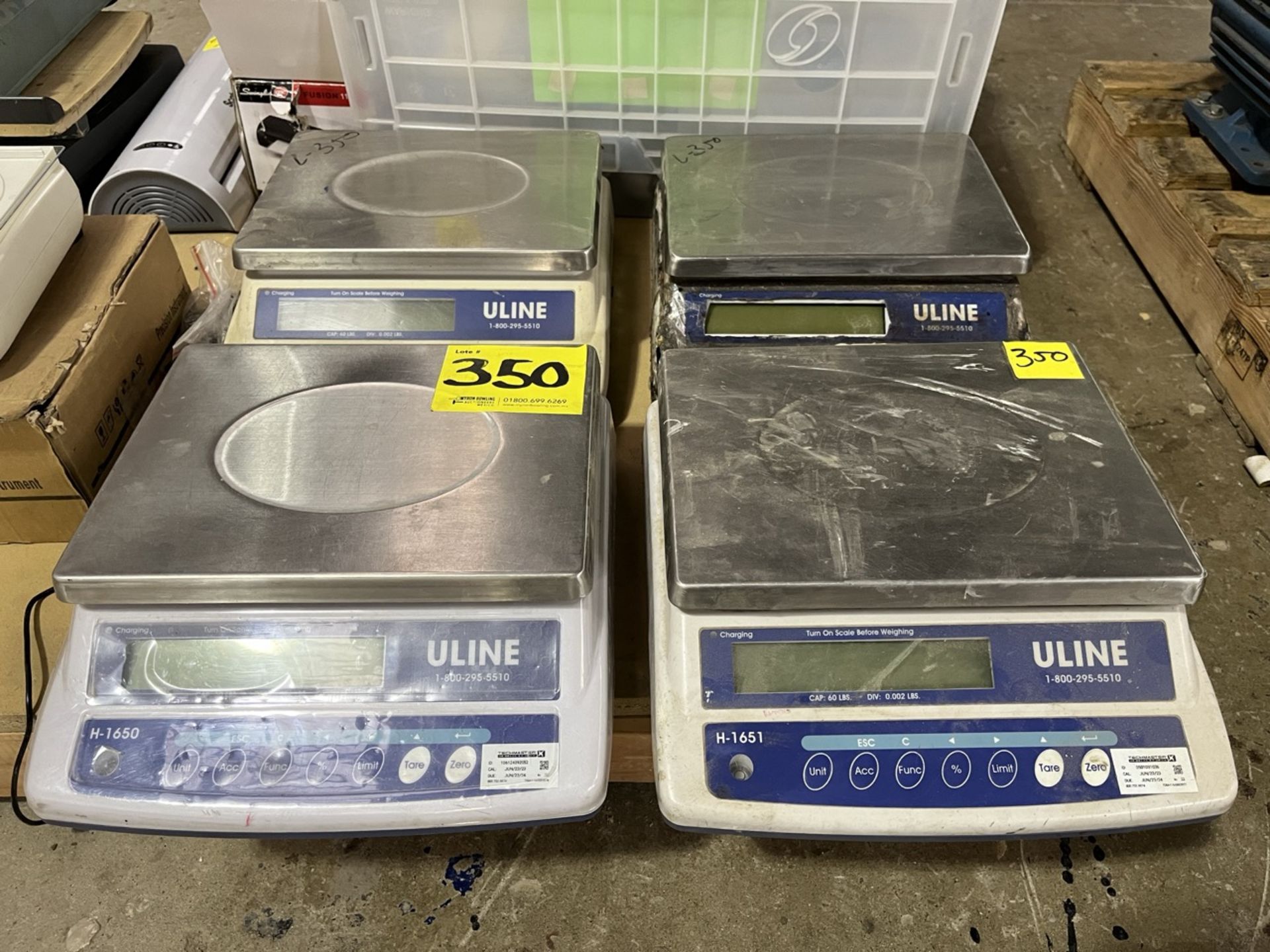 Lot of 4 pieces contains: 3 Uline Precision Electronic Scales, model H-1651; 1 Uline Precision Elec