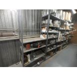 Metal rack measuring approximately 4.63 x 0.45 x 2.47 m; includes contents (gaskets, filters, servi