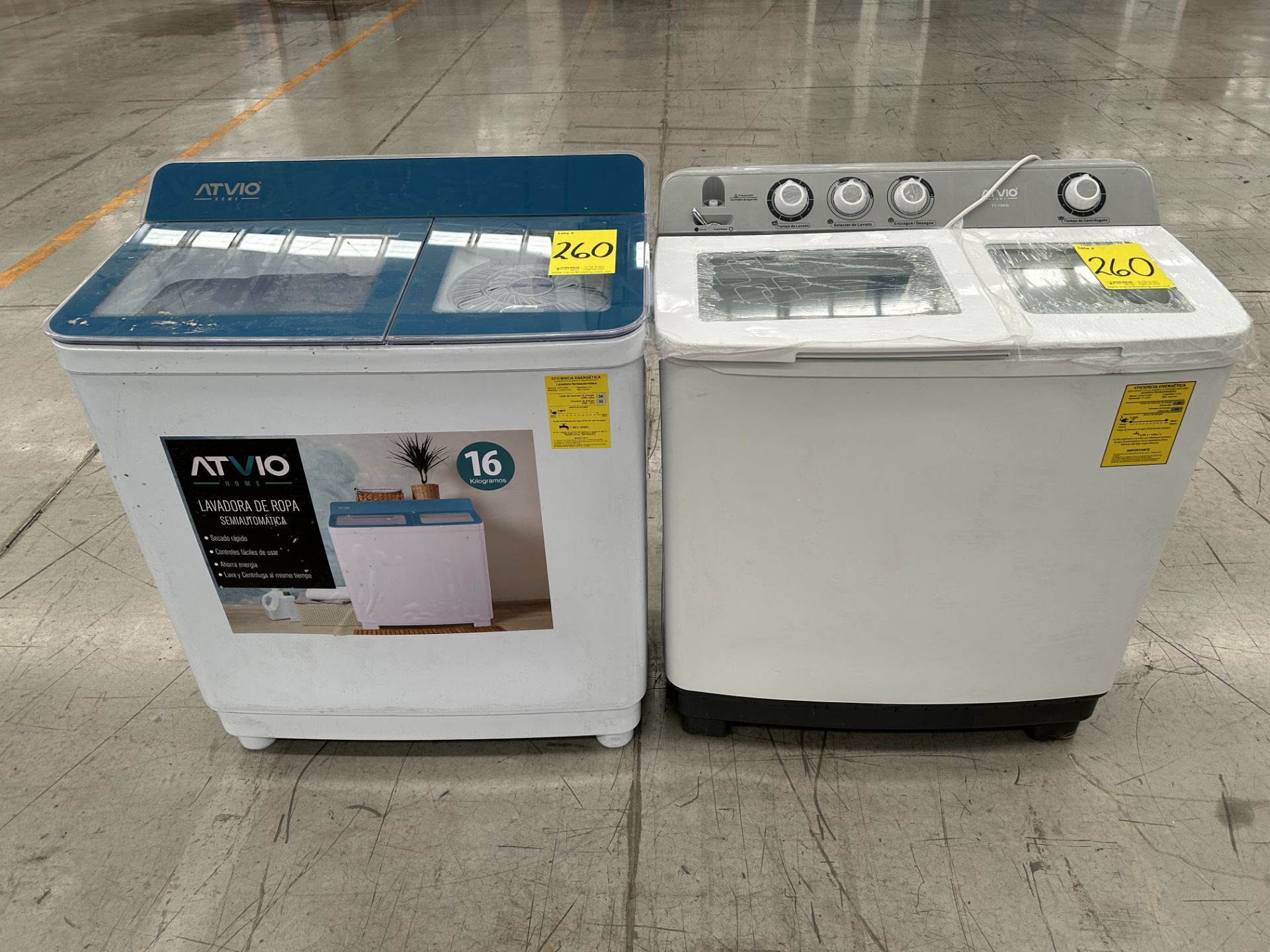 Lote de 2 Lavadoras contiene: 1 Lavadora de 16 KG, Marca ATVIO, Modelo ATWTT161MX, Serie 06130, Col