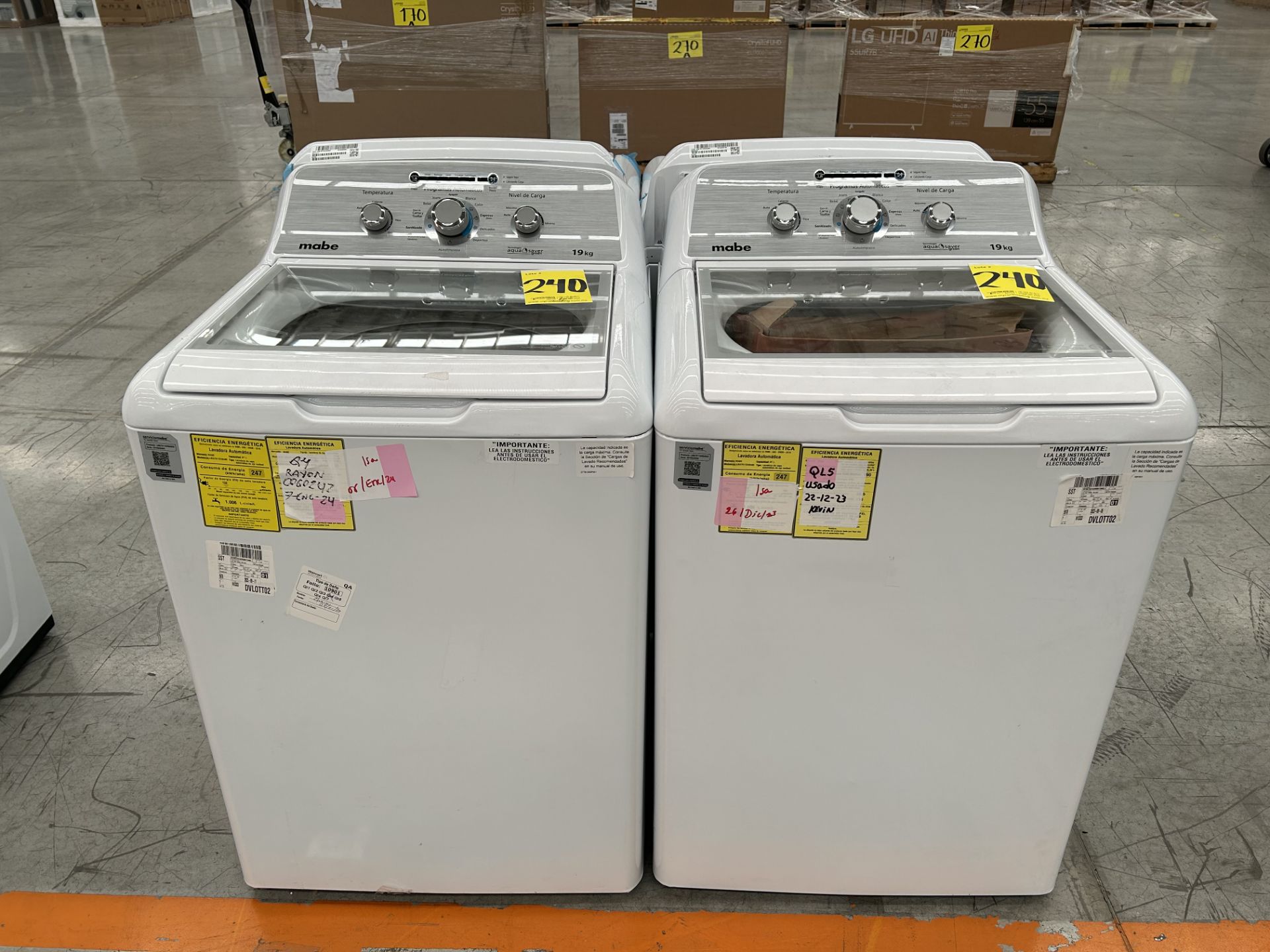 Lote de 2 Lavadoras contiene: 1 Lavadora de 19 KG, Marca MABE, Modelo LMA79113VBAB03, Serie S68484,