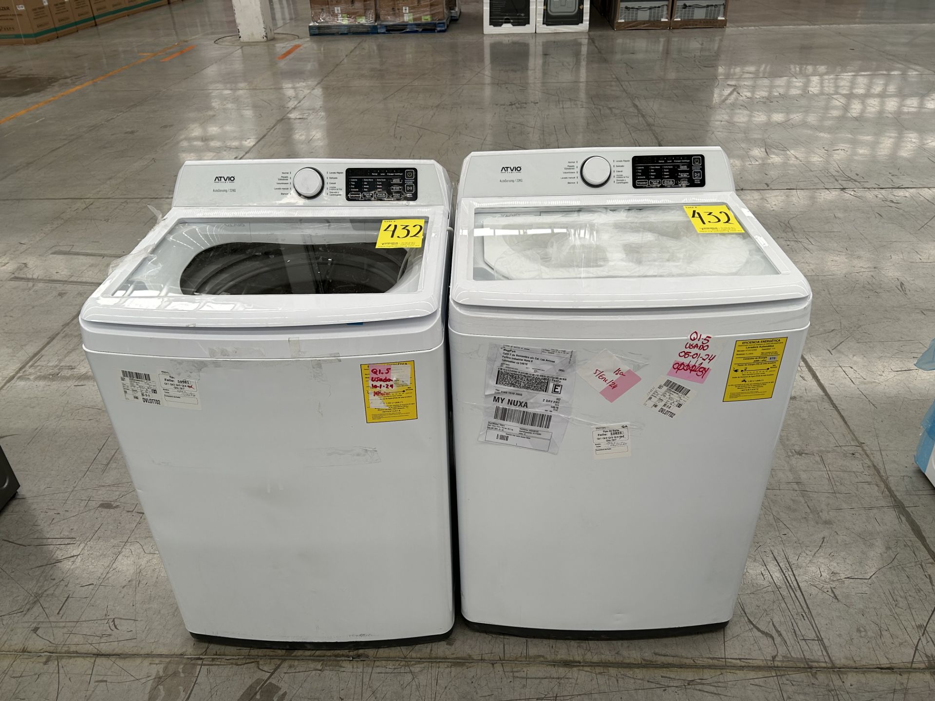 Lote de 2 Lavadoras contiene: 1 Lavadora de 22 KG, Marca ATVIO, Modelo TL22KG, Serie 00045, Color B