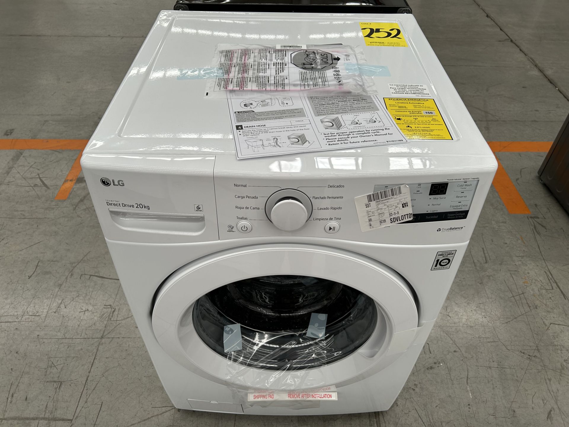 Lote de 1 Lavadora de 20 KG, Marca LG, Modelo WM20WV26W, Serie 00282, Color BLANCO (No se asegura s - Image 4 of 5