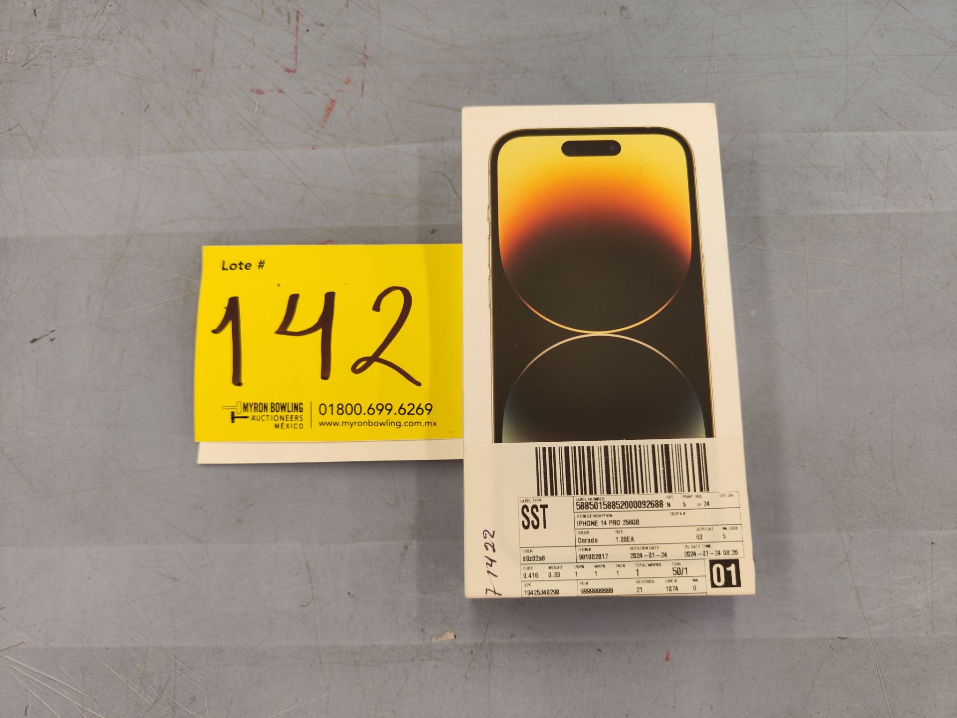 (NUEVO) Lote de 1 celular iPhone 14 PRO , de 256 GB, Serie GG9YT6V4KC, Color GOLD (Sellado, favor d