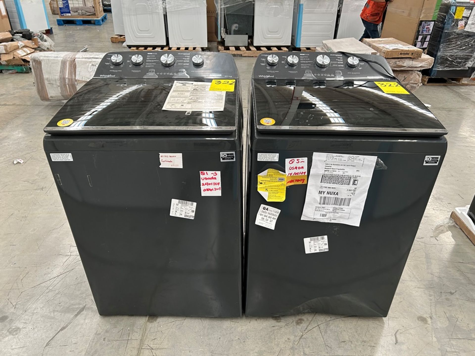 Lote de 2 Lavadoras, contiene: 1 Lavadora de 20 Kg Marca WHIRLPOOL, Modelo 8MWTW2024WLG0, Serie 036