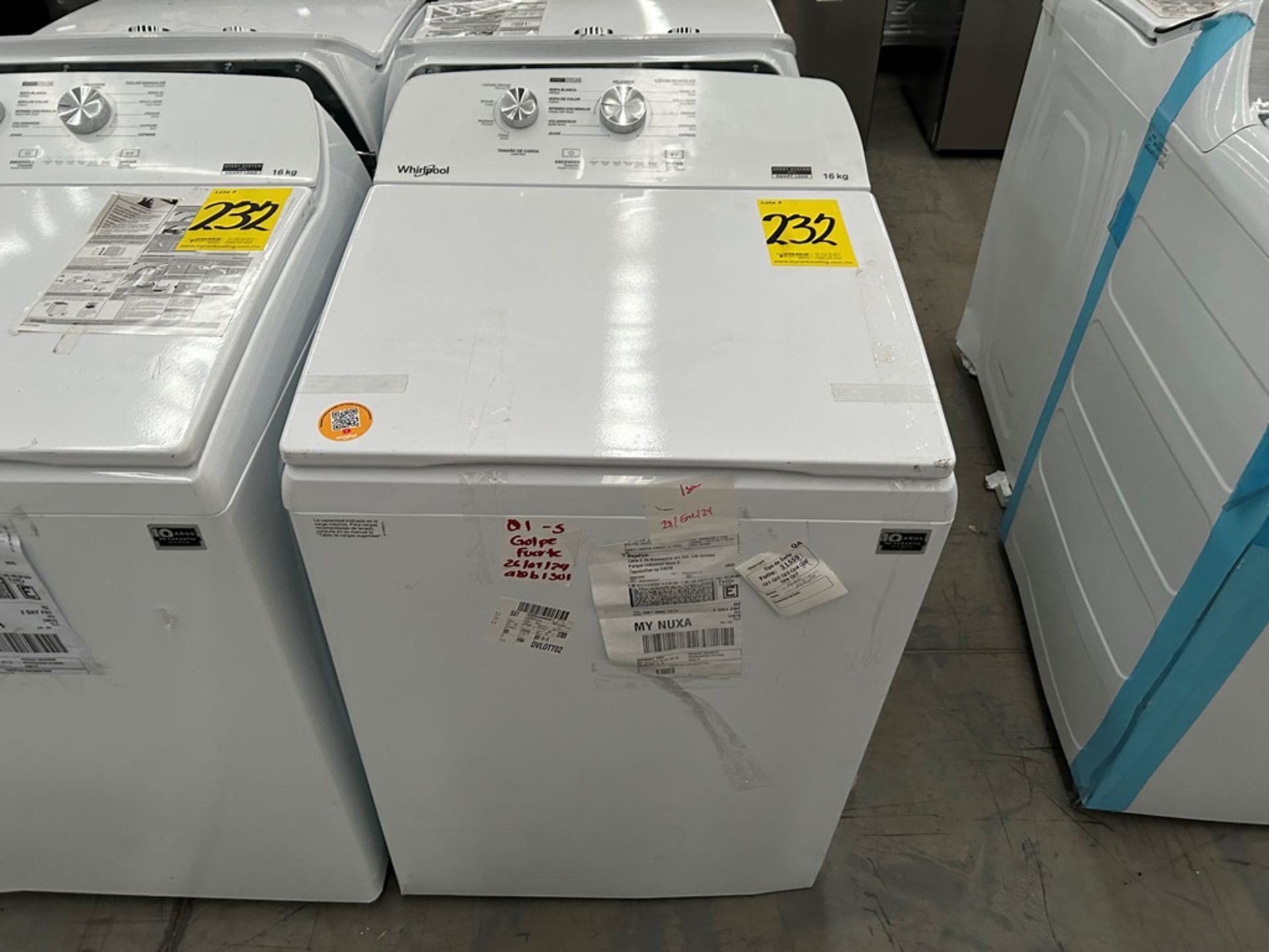 Lote de 2 Lavadoras, contiene: 1 Lavadora de 16 Kg Marca WHIRLPOOL, Modelo 8MWTW1612MJQ1, Serie 238 - Image 4 of 6