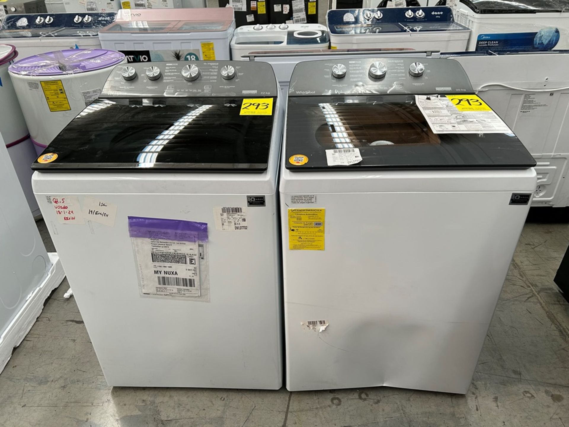 Lote de 2 Lavadoras, contiene: 1 Lavadora de 22 Kg Marca WHIRLPOOL, Modelo 8MWTW2224, Serie 41888,