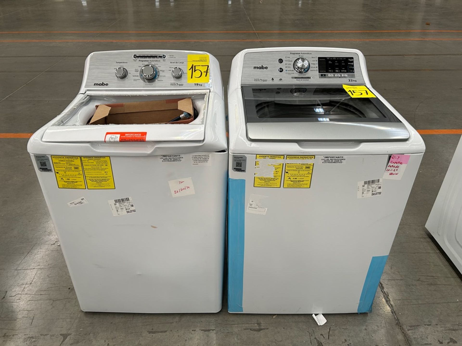 Lote de 2 Lavadoras, contiene: 1 Lavadora de 19 Kg Marca MABE, Modelo LMA79113VBAB03, Serie S61470,