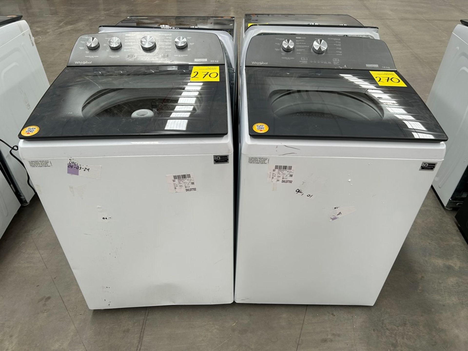 2 Lavadoras contiene: 1 Lavadora de 22 KG, Marca WHRIPOOL, Modelo 8MWTW2224WJM0, Serie 26457, Color