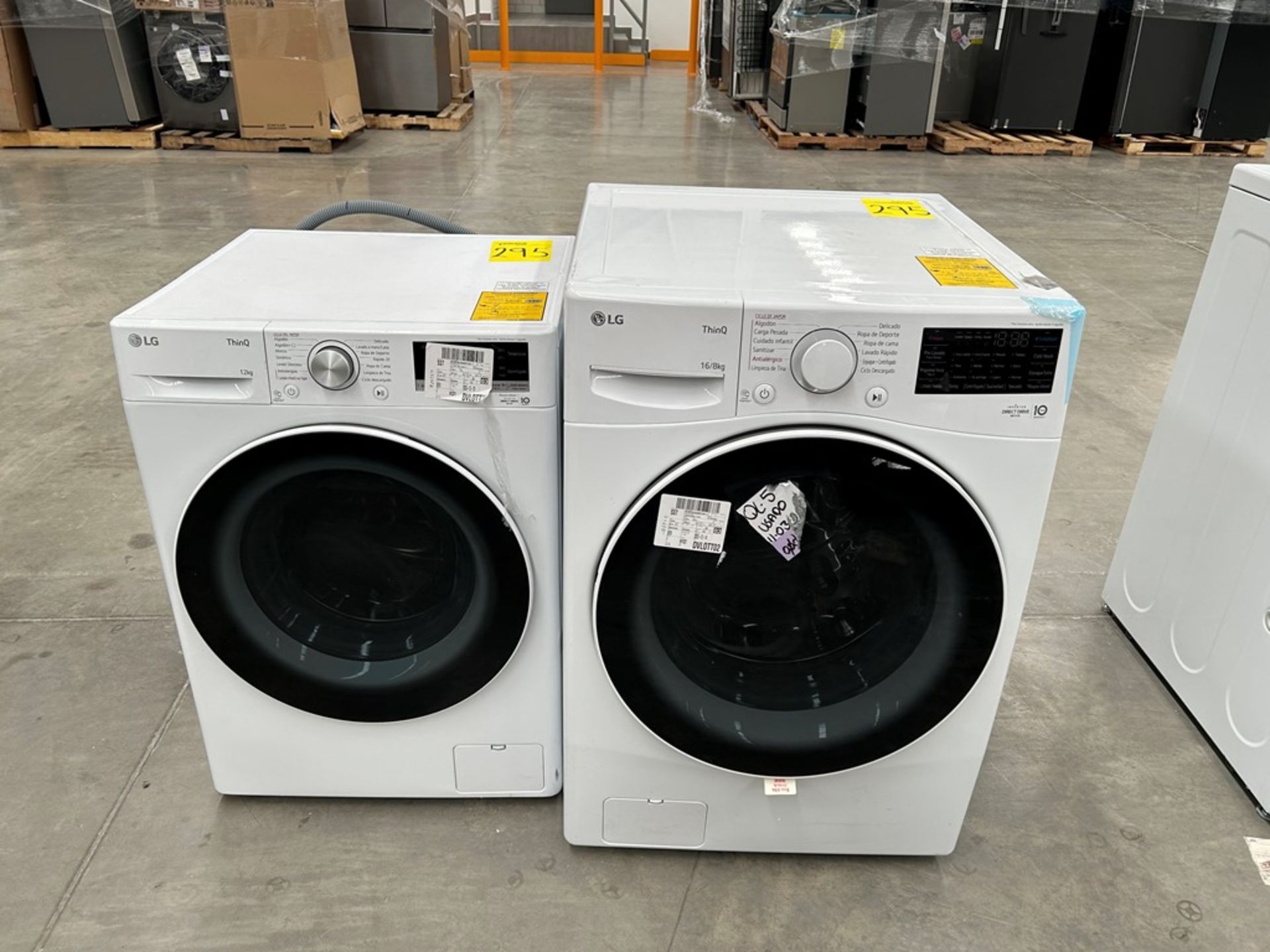 Lote de 2 Lavadoras, contiene: 1 Lavadora de 16/8 KG, Marca LG, Modelo WD16WG2S6P, Serie B6F220, Co