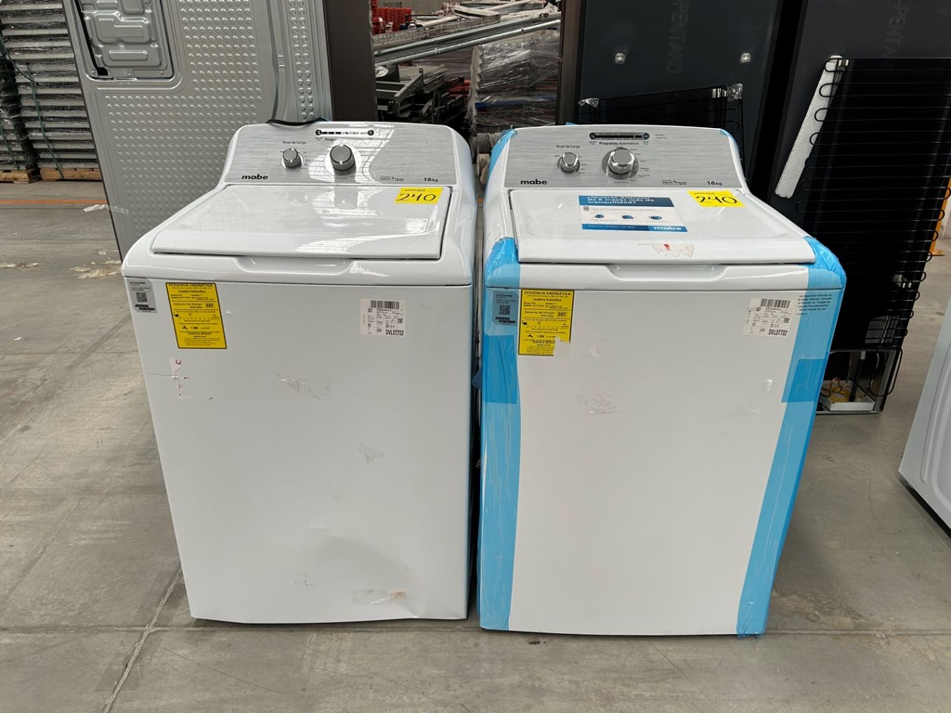 2 Lavadoras contiene: 1 Lavadora de 16 KG, Marca MABE, Modelo LMA76112CBAB02, Serie S72346, Color B