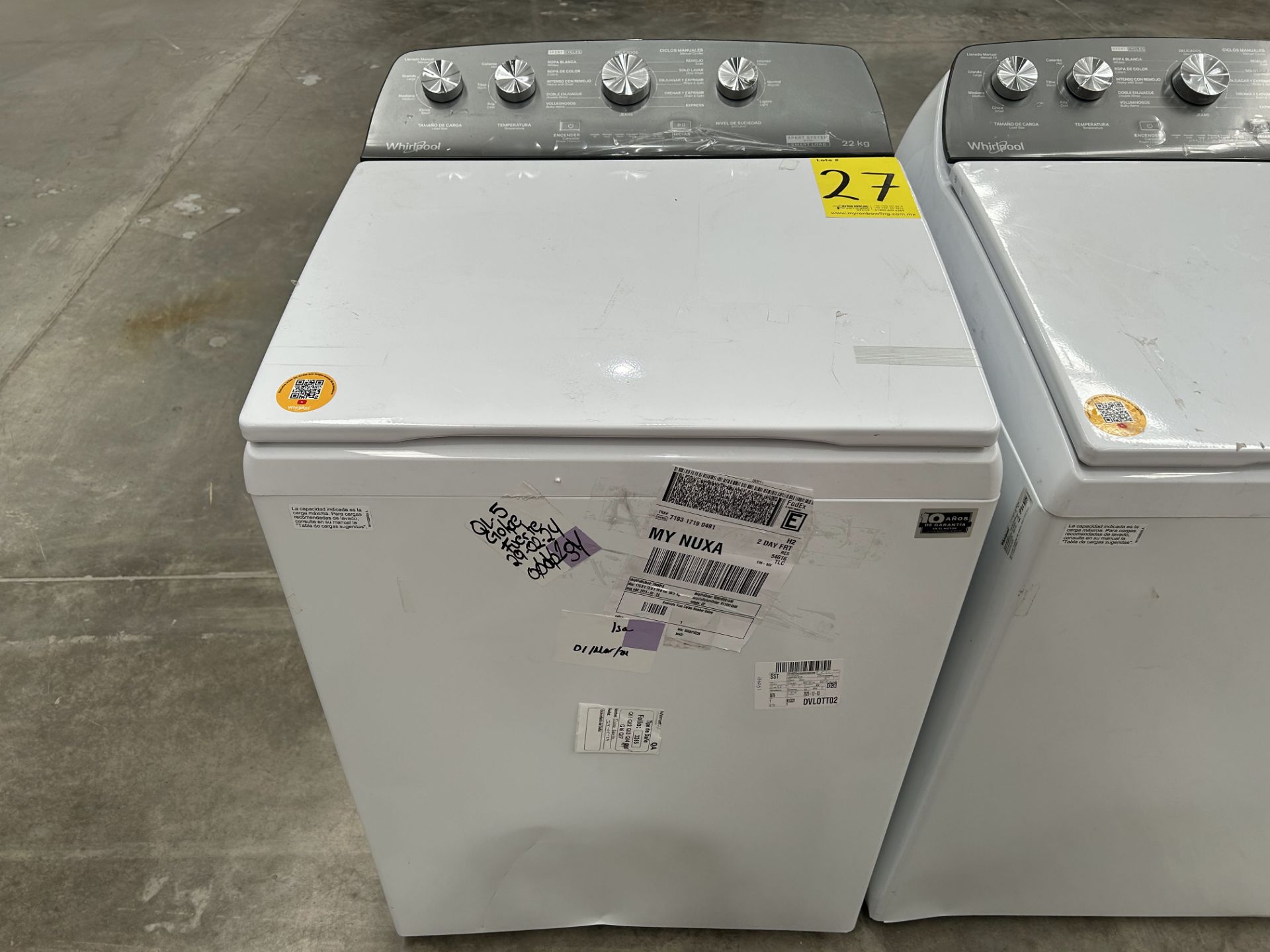 2 Lavadoras contiene: 1 Lavadora de 22 KG, Marca WHRIPOOL, Modelo 8MWTW2224MJM0, Serie 43378, Color - Image 4 of 8