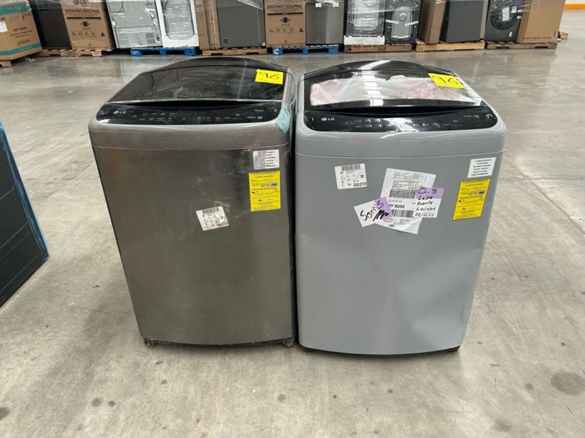 2 Lavadoras contiene: 1 Lavadora de 21 KG, Marca LG, Modelo WT21VV6, Serie 2D543, Color GRIS; 1 Lav