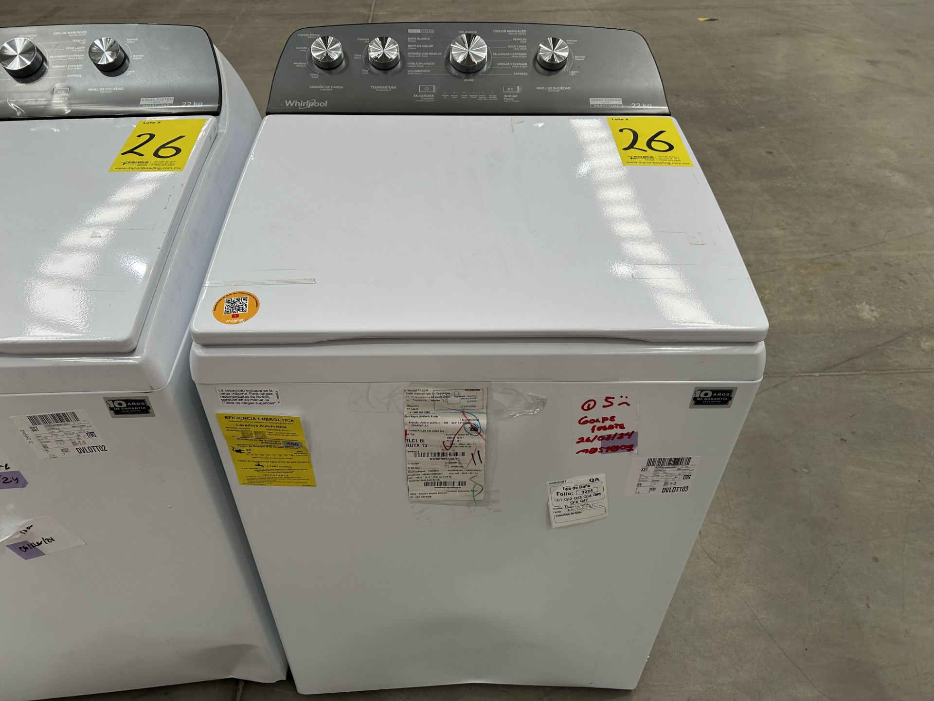 2 Lavadoras contiene: 1 Lavadora de 22 KG, Marca WHRIPOOL, Modelo 8MWTW2224MJM0, Serie 41787, Color - Image 6 of 8