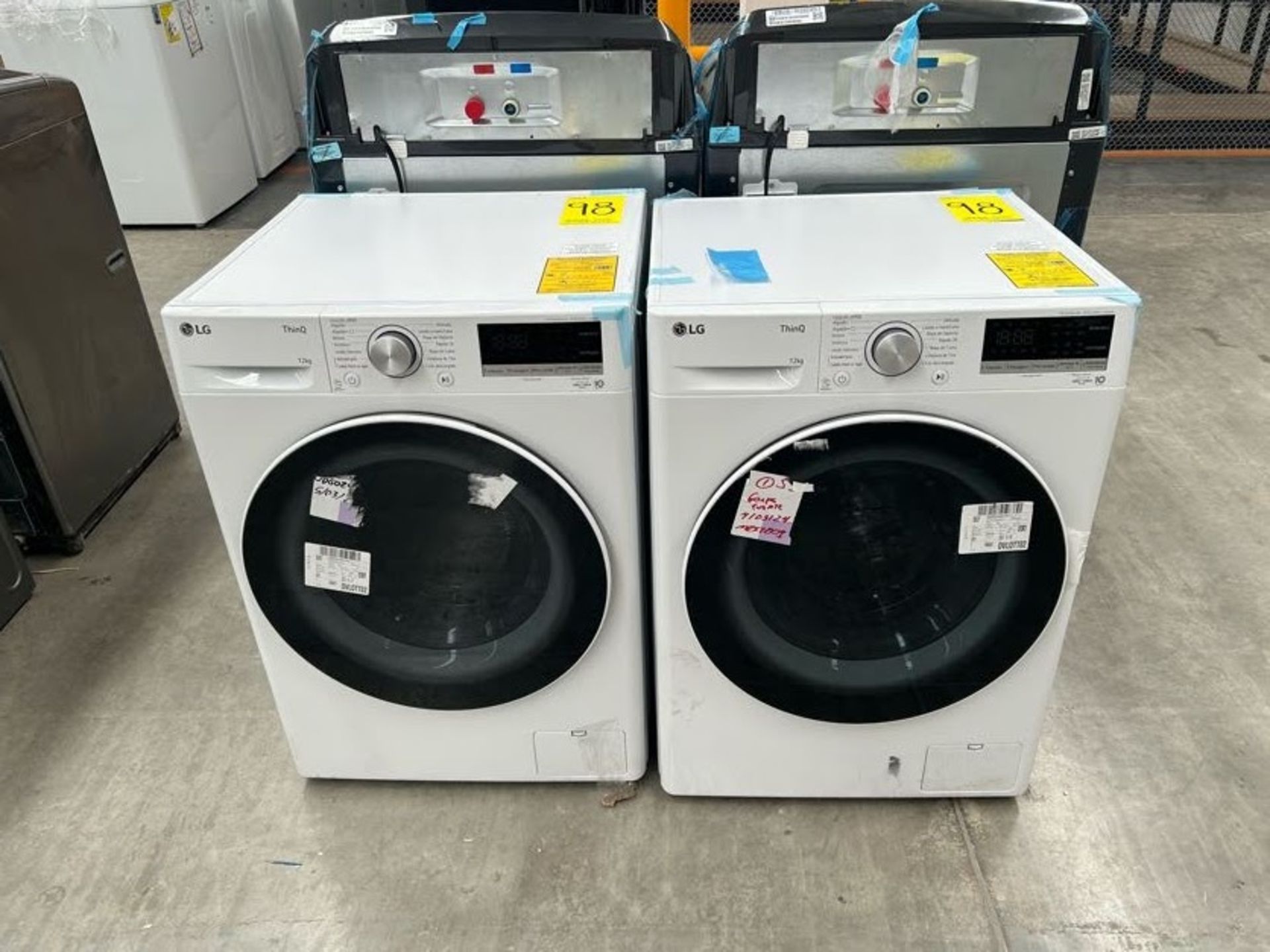 2 Lavadoras contiene: 1 Lavadora de 12 KG, Marca LG, Modelo WM12WVC4S6, Color BLANCO; 1 Lavadora de