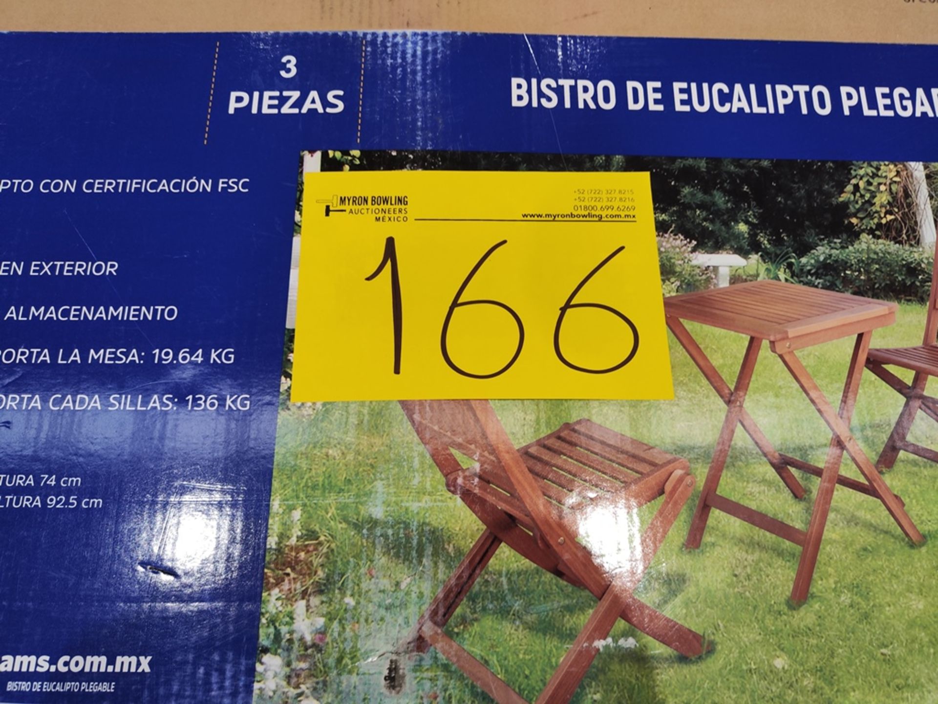 Lote de 3 piezas contiene: 2 bistro de eucalipto plegables (faltante de piezas); 1 mesa para comedo - Image 4 of 4