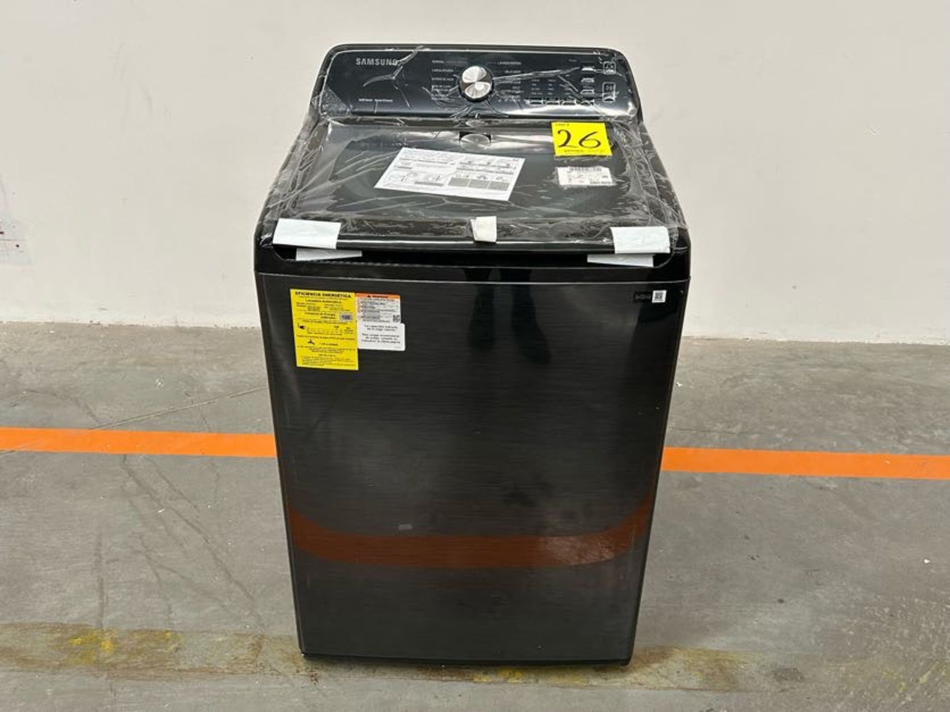 (NUEVO) Lavadora de 21 KG Marca SAMSUNG, Modelo WA213344GV, Serie 00413M, Color NEGRO