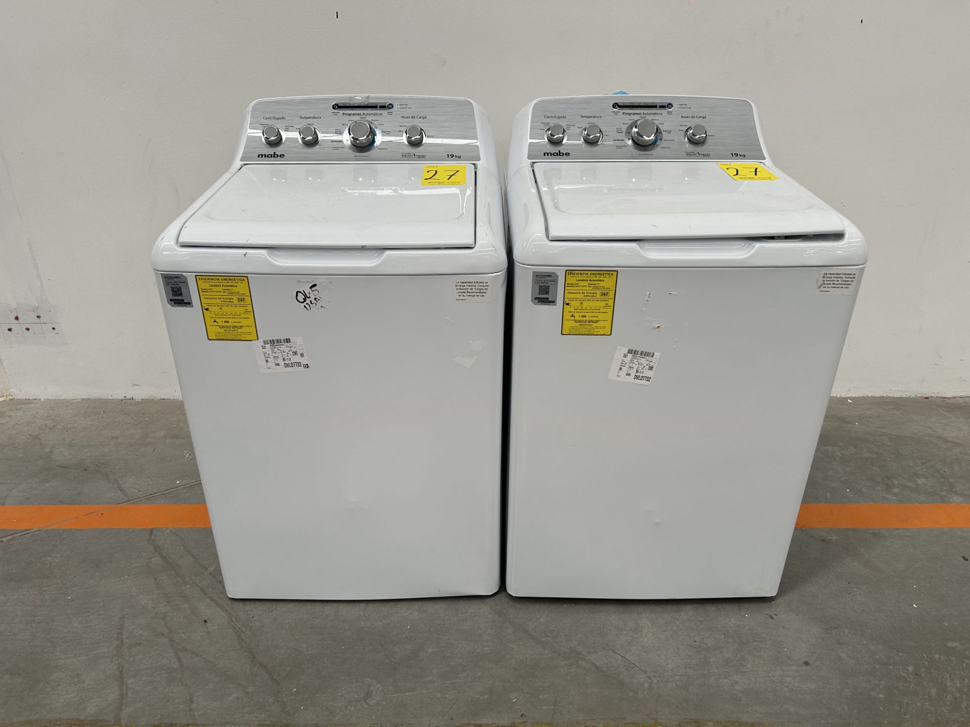 Lote de 2 lavadoras contiene: 1 Lavadora de 19 KG Marca MABE, Modelo LMA79114CBAK00, Serie S43934,