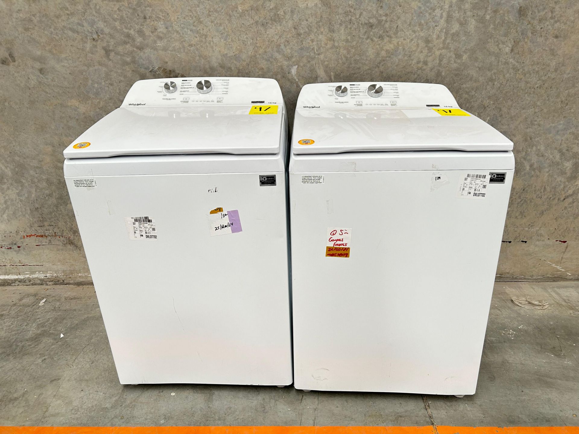 Lote de 2 lavadoras contiene: 1 Lavadora de 16 KG Marca WHIRPOOL, Modelo 8MWTW1612MJQ1, Serie 95123