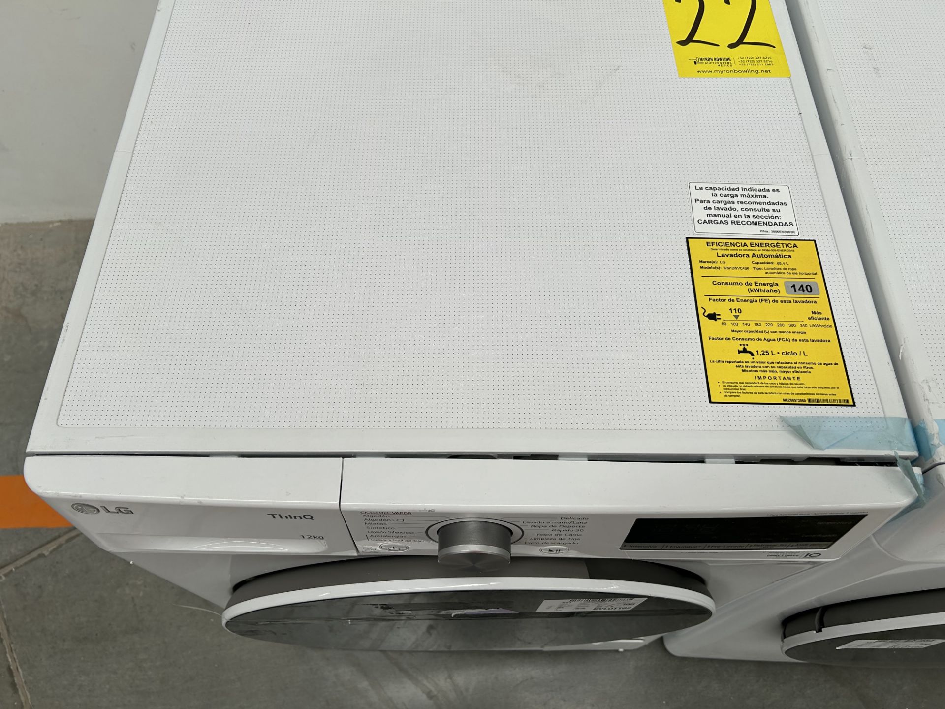 Lote de 2 lavadoras contiene: 1 Lavadora de 12 KG Marca LG, Modelo WM12WVC4S6, Serie 53874, Color B - Image 4 of 8