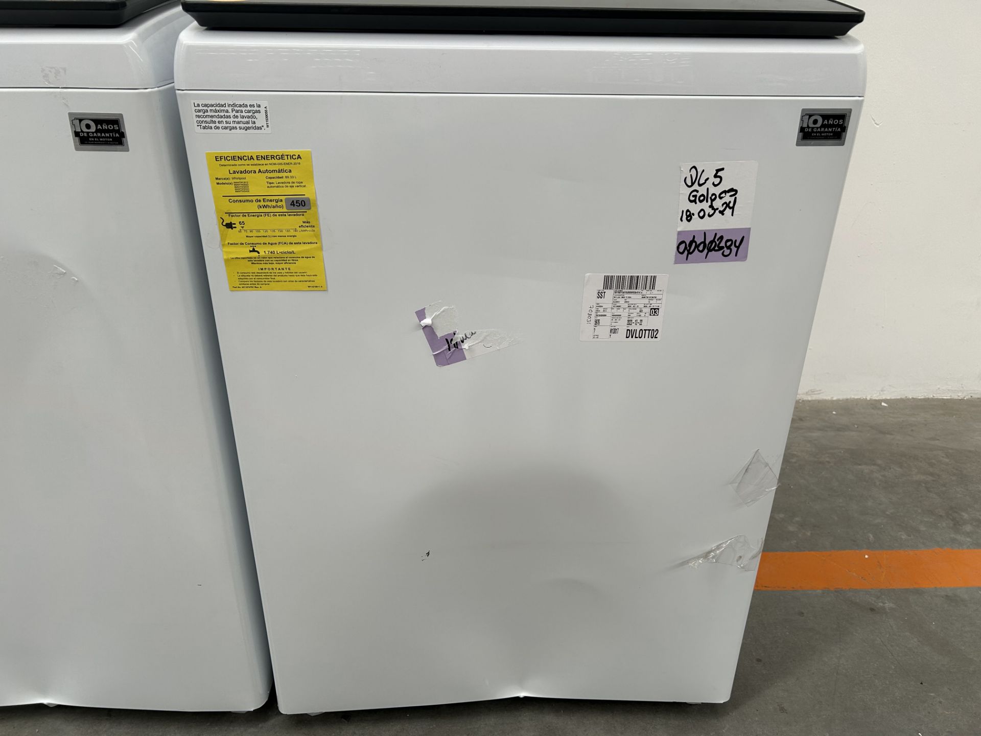 Lote de 2 lavadoras contiene: 1 Lavadora de 18 KG Marca WHIRPOOL, Modelo 8MWTW1812WPM0, Serie 74164 - Image 8 of 9