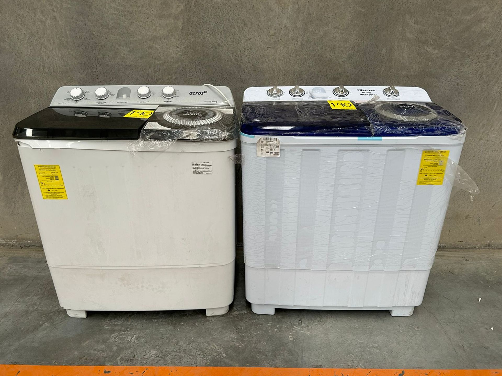 Lote de 2 lavadoras contiene: 1 Lavadora de 16 KG Marca HISENSE, Modelo WSA1604P, Serie 30175, Colo