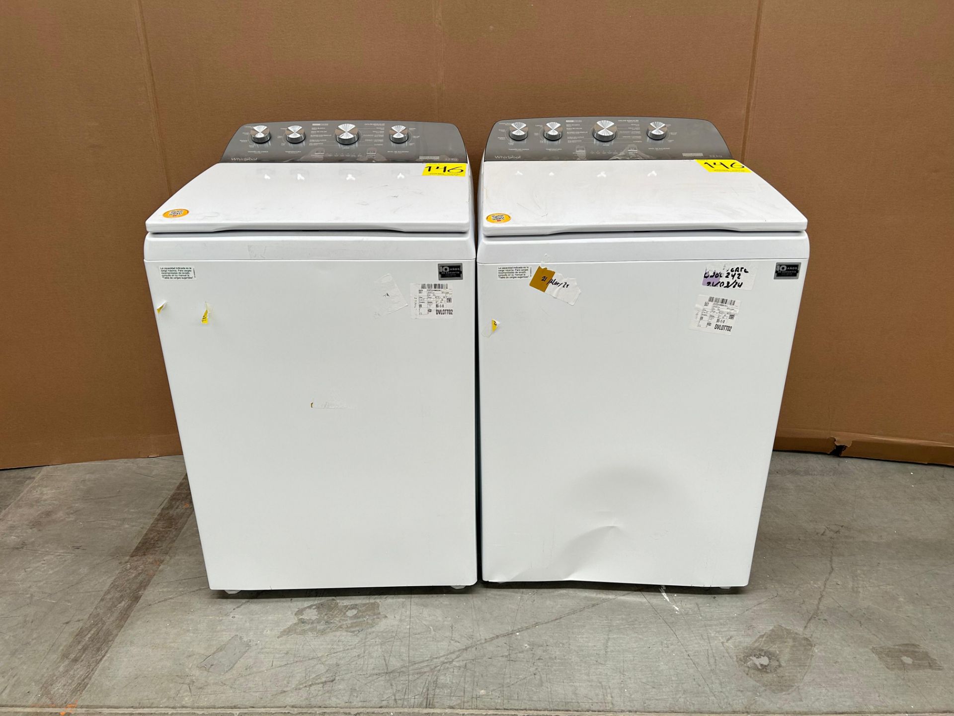 Lote de 2 lavadoras contiene: 1 Lavadora de 22 KG Marca WHIRPOOL, Modelo 8MWTW2224MPM0, Serie 77404