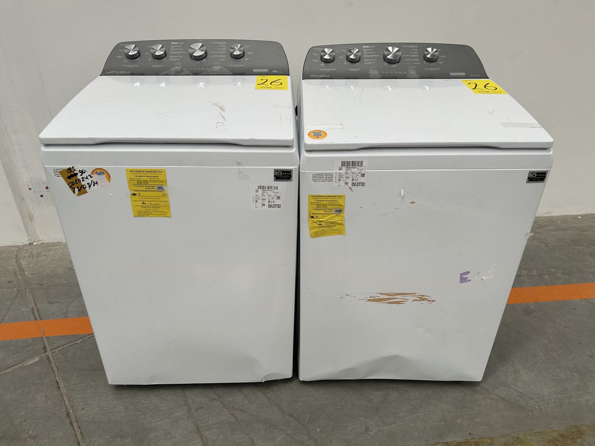 Lote de 2 lavadoras contiene: 1 Lavadora de 22 KG Marca WHIRPOOL, Modelo 8MWTW2224MPM0, Serie 77352