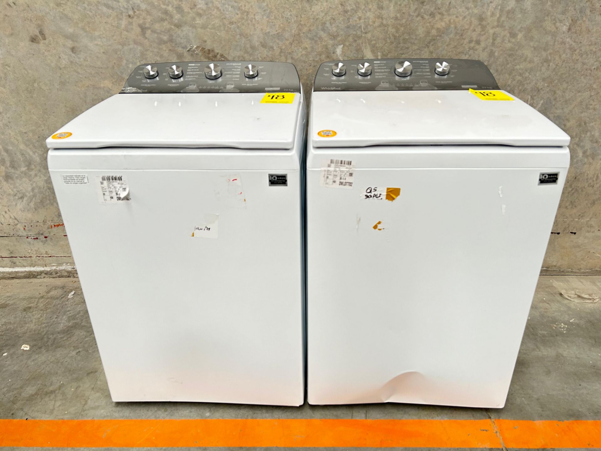 Lote de 2 lavadoras contiene: 1 Lavadora de 22 KG Marca WHIRPOOL, Modelo 8MWTW2224MPM0, Serie 70572